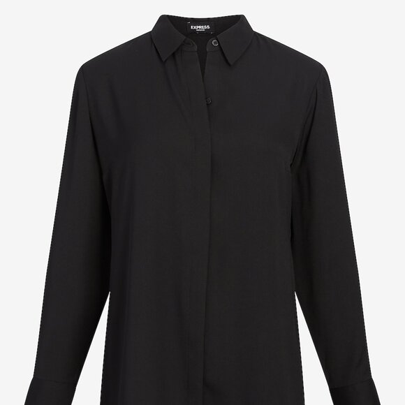 Express Women's Black Sheer Relaxed Tunic Portofino Shirt size Medium - Picture 4 of 5